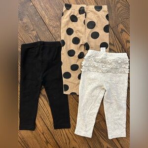 3-Pack Kids Leggings Set - 18-24 months Black, Tan Polka Dot & Light Gray Ruffle